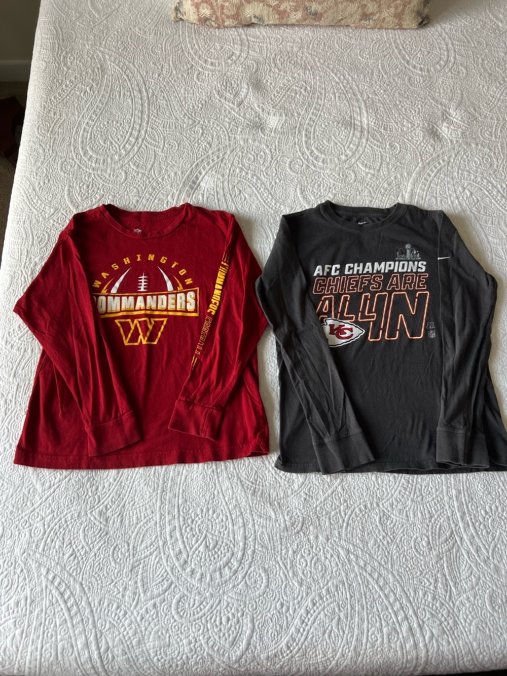 Kids, Washington, commanders and Kansas City Chiefs T-shirts… Lot of two.